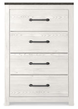 Gerridan King Panel Bed with Mirrored Dresser and Chest in White/Gray - PKG019127