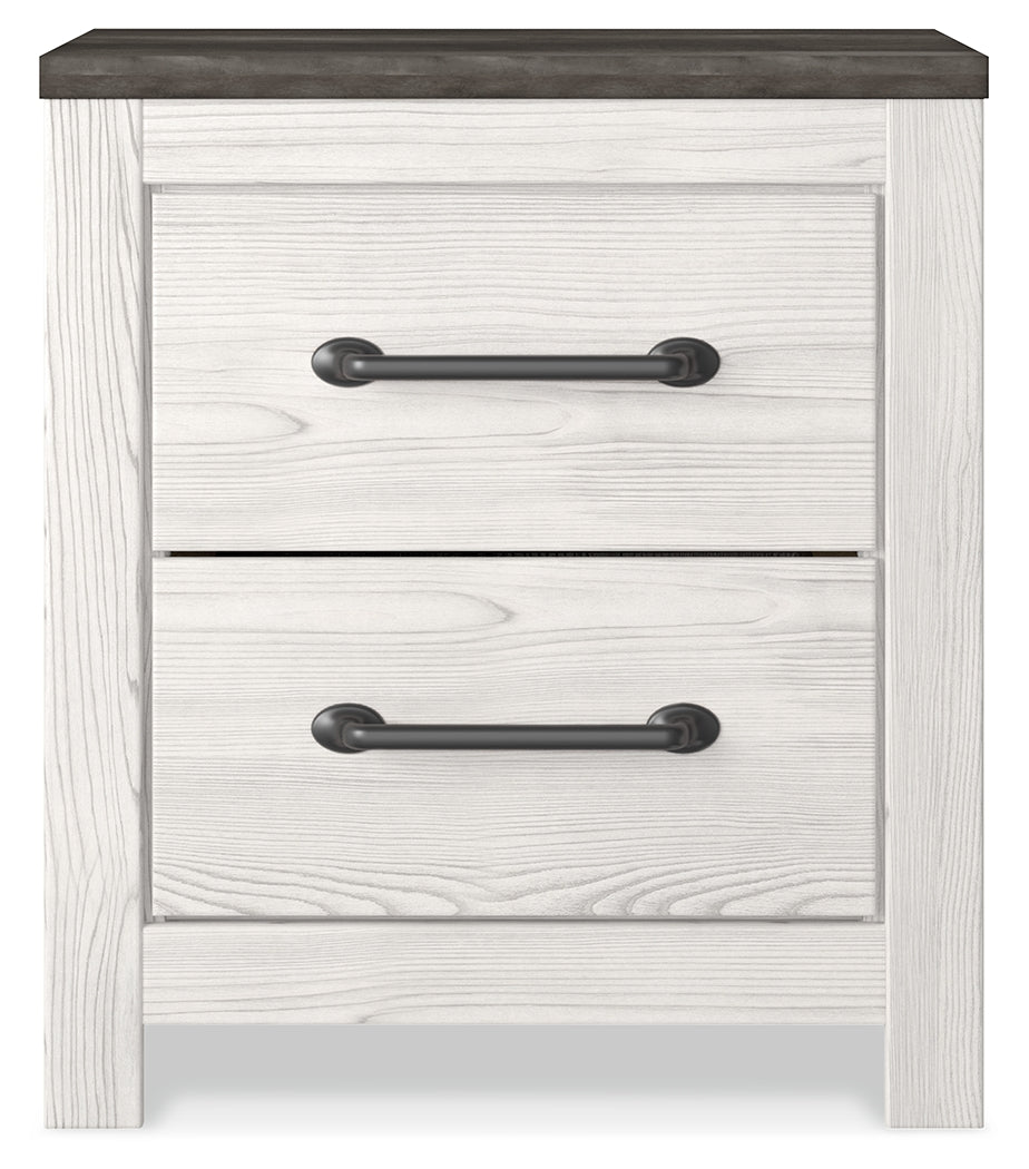 Gerridan King Panel Bed with Mirrored Dresser and Nightstand in White/Gray - PKG019126