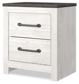 Gerridan King Panel Bed with Mirrored Dresser, Chest and 2 Nightstands in White/Gray - PKG019125