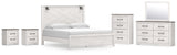 Gerridan King Panel Bed with Mirrored Dresser, Chest and 2 Nightstands in White/Gray - PKG019125