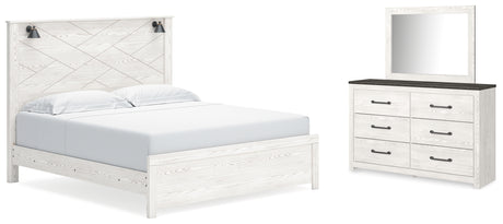 Gerridan King Panel Bed with Mirrored Dresser in White/Gray - PKG017961