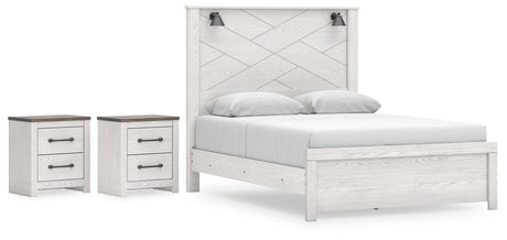 Gerridan Queen Panel Bed with 2 Nightstands in White/Gray - PKG019123