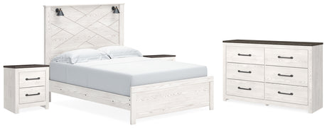 Gerridan Queen Panel Bed with Dresser and 2 Nightstands in White/Gray - PKG019122