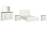 Gerridan Queen Panel Bed with Mirrored Dresser and 2 Nightstands in White/Gray from Ashley - Luna Furniture