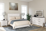 Gerridan Queen Panel Bed with Mirrored Dresser and 2 Nightstands in White/Gray from Ashley - Luna Furniture