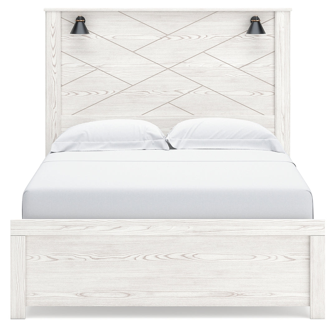 Gerridan Queen Panel Bed with Mirrored Dresser and 2 Nightstands in White/Gray - PKG019116