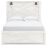 Gerridan Queen Panel Bed with Mirrored Dresser and 2 Nightstands in White/Gray - PKG019116