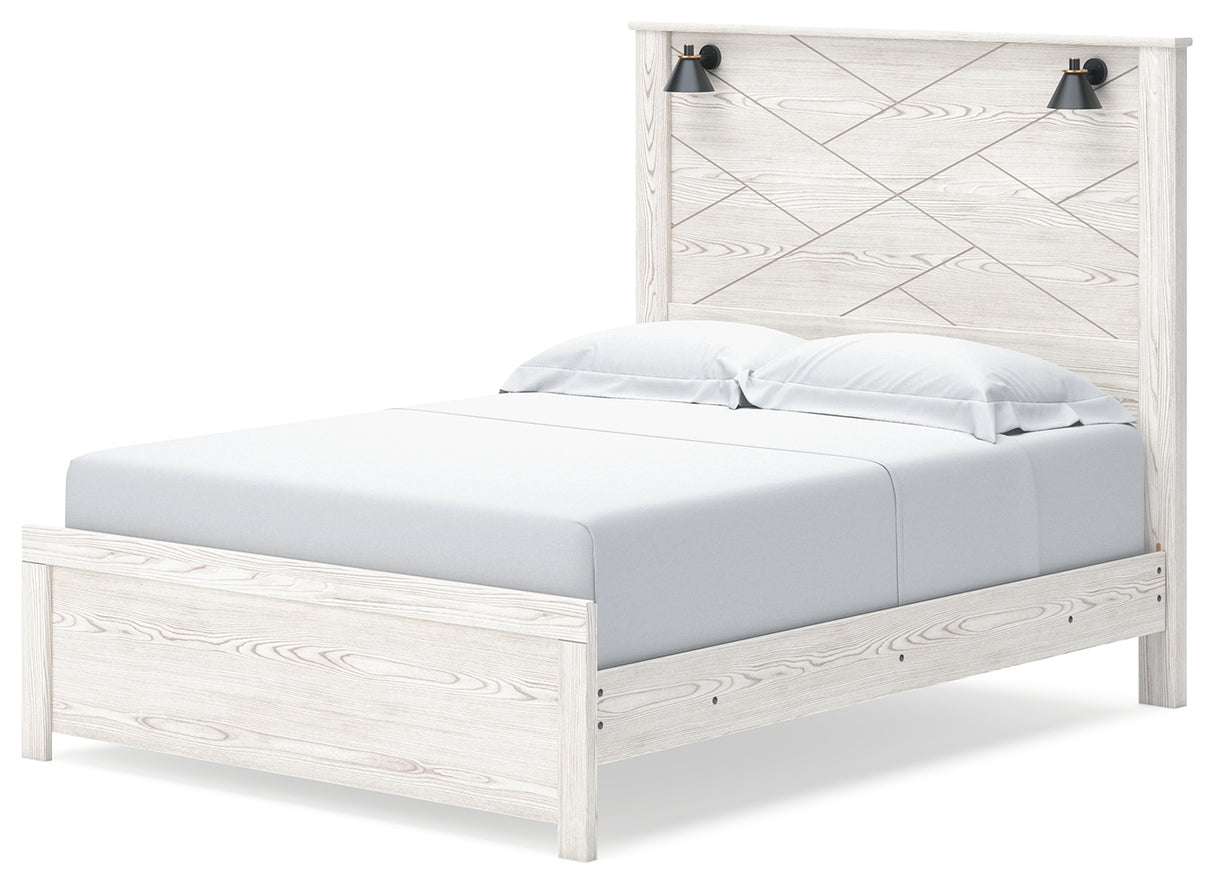 Gerridan Queen Panel Bed with Mirrored Dresser and 2 Nightstands in White/Gray - PKG019116