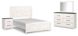 Gerridan Queen Panel Bed with Mirrored Dresser and Nightstand in White/Gray - PKG014071