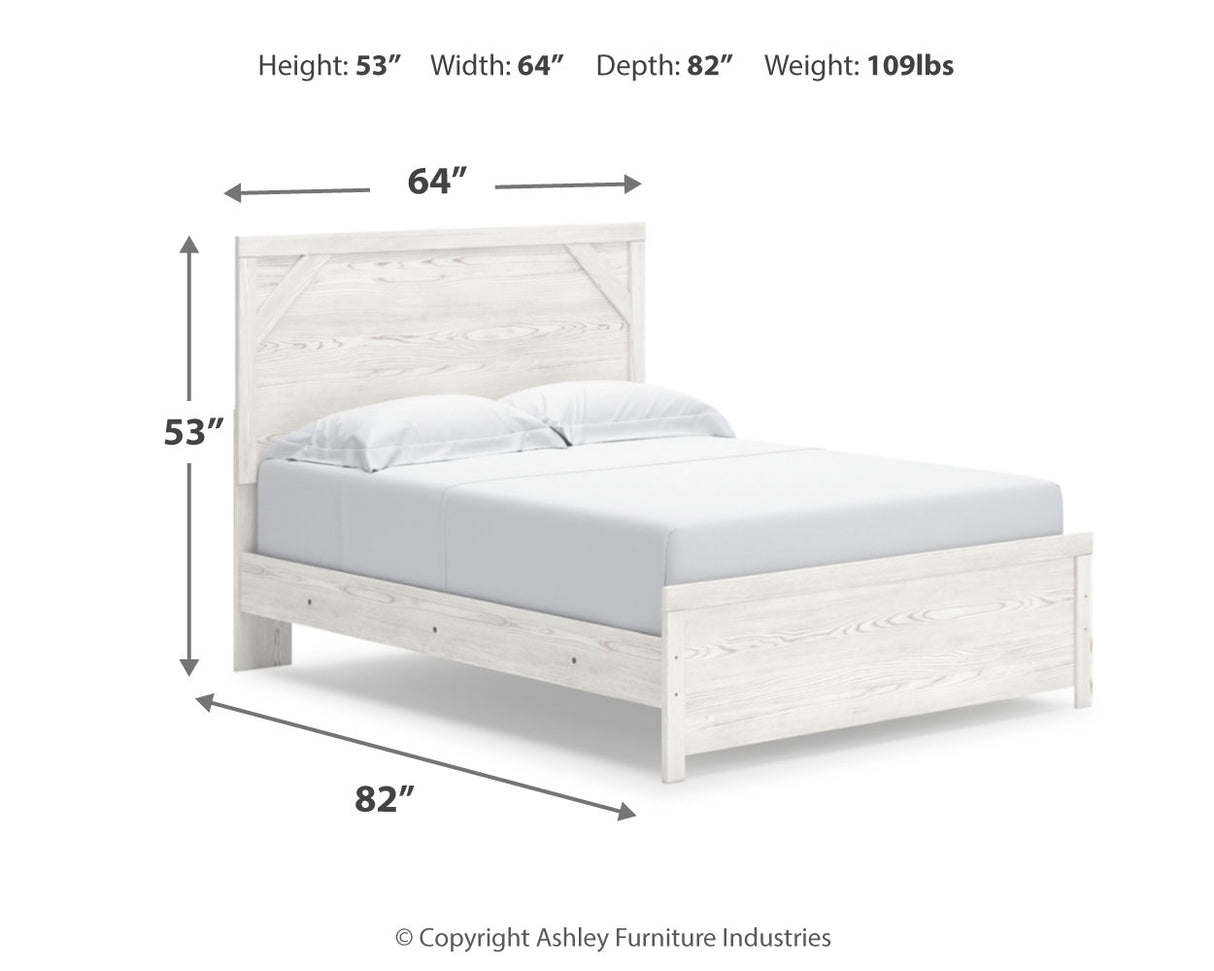 Gerridan Queen Panel Bed with Mirrored Dresser and Nightstand in White/Gray - PKG014071