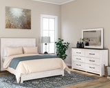 Gerridan Queen Panel Bed with Mirrored Dresser and Nightstand in White/Gray - PKG014071