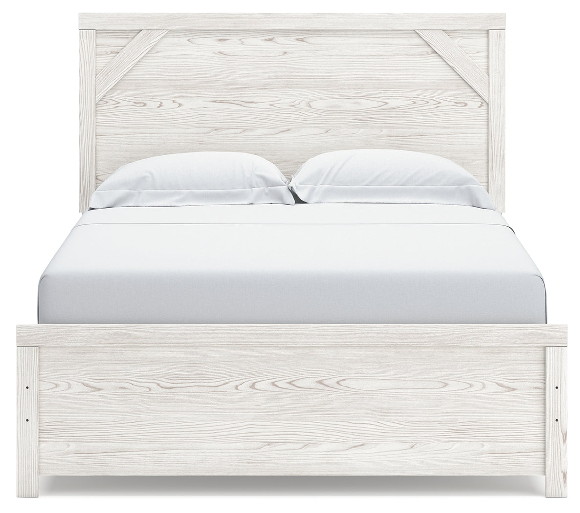 Gerridan Queen Panel Bed with Mirrored Dresser and Nightstand in White/Gray - PKG014071