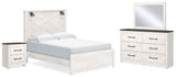 Gerridan Queen Panel Bed with Mirrored Dresser and Nightstand in White/Gray - PKG019118