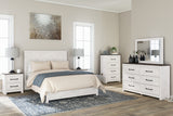 Gerridan Queen Panel Bed with Mirrored Dresser, Chest and 2 Nightstands in White/Gray from Ashley - Luna Furniture