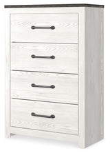 Gerridan Queen Panel Bed with Mirrored Dresser, Chest and 2 Nightstands in White/Gray - PKG019117