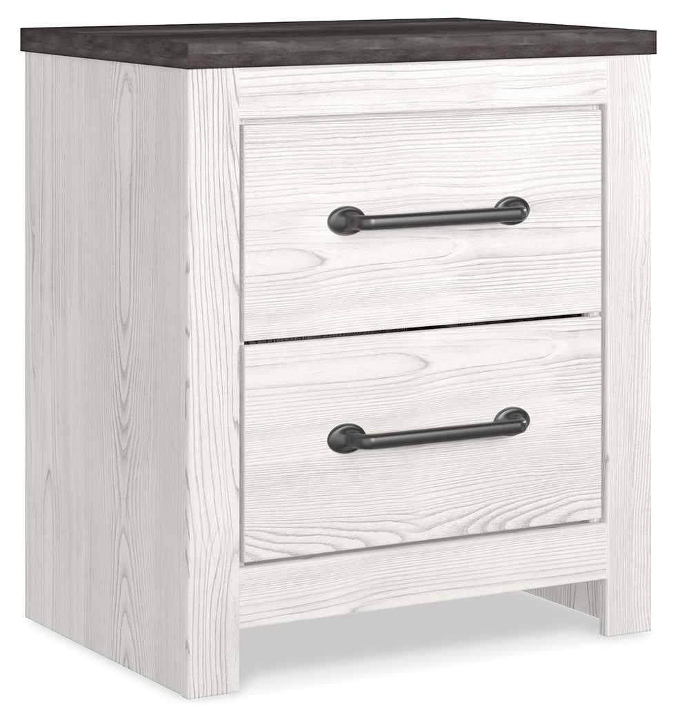 Gerridan Queen Panel Bed with Mirrored Dresser, Chest and Nightstand in White/Gray - PKG019120