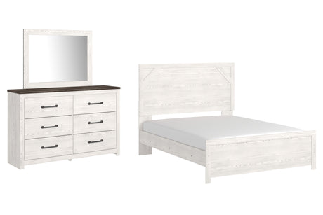 Gerridan Queen Panel Bed with Mirrored Dresser in White/Gray - PKG009365