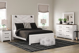 Gerridan Queen Panel Bed with Mirrored Dresser in White/Gray - PKG017958