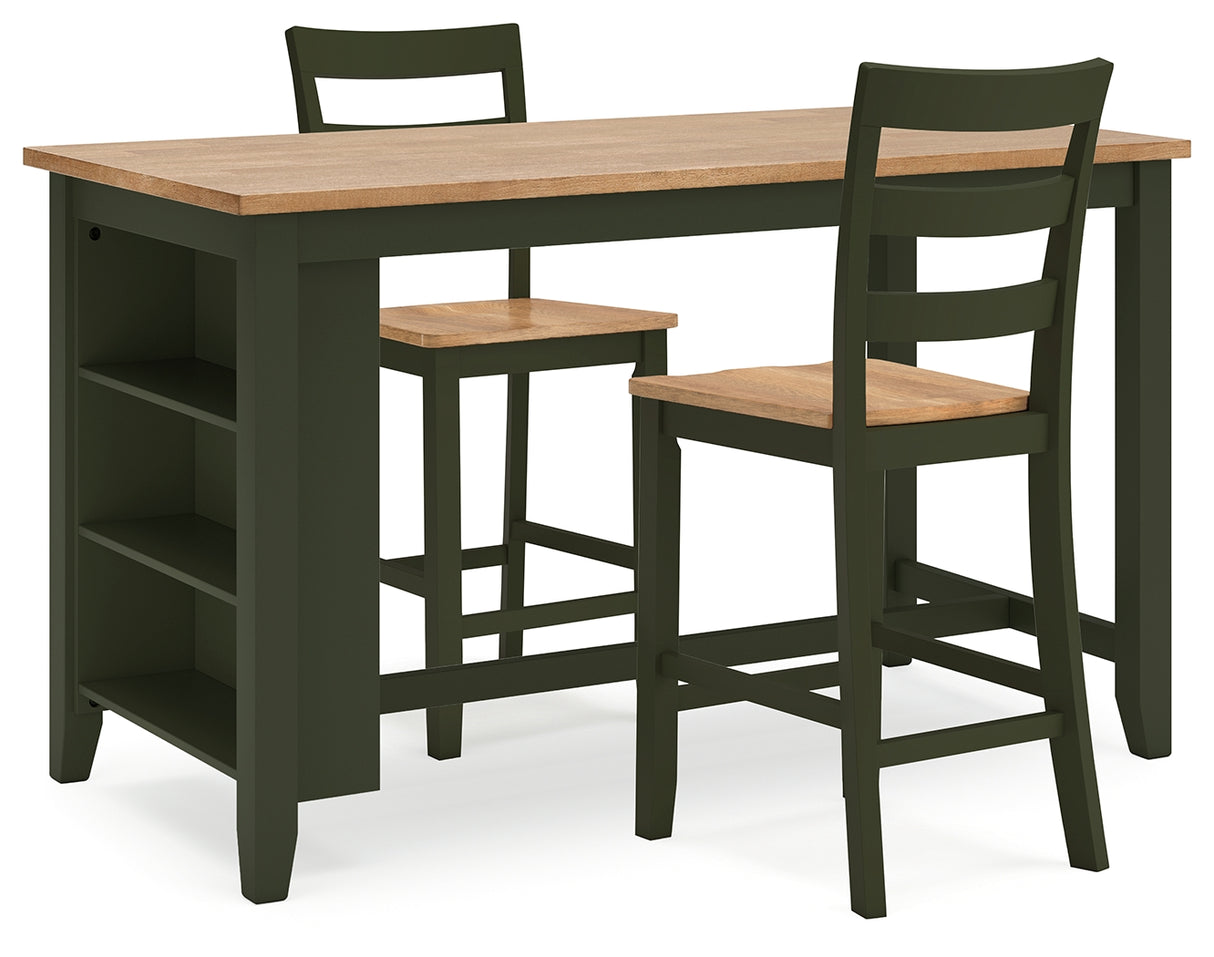 Gesthaven Counter Height Dining Table and 2 Barstools in Natural/Green - PKG019466