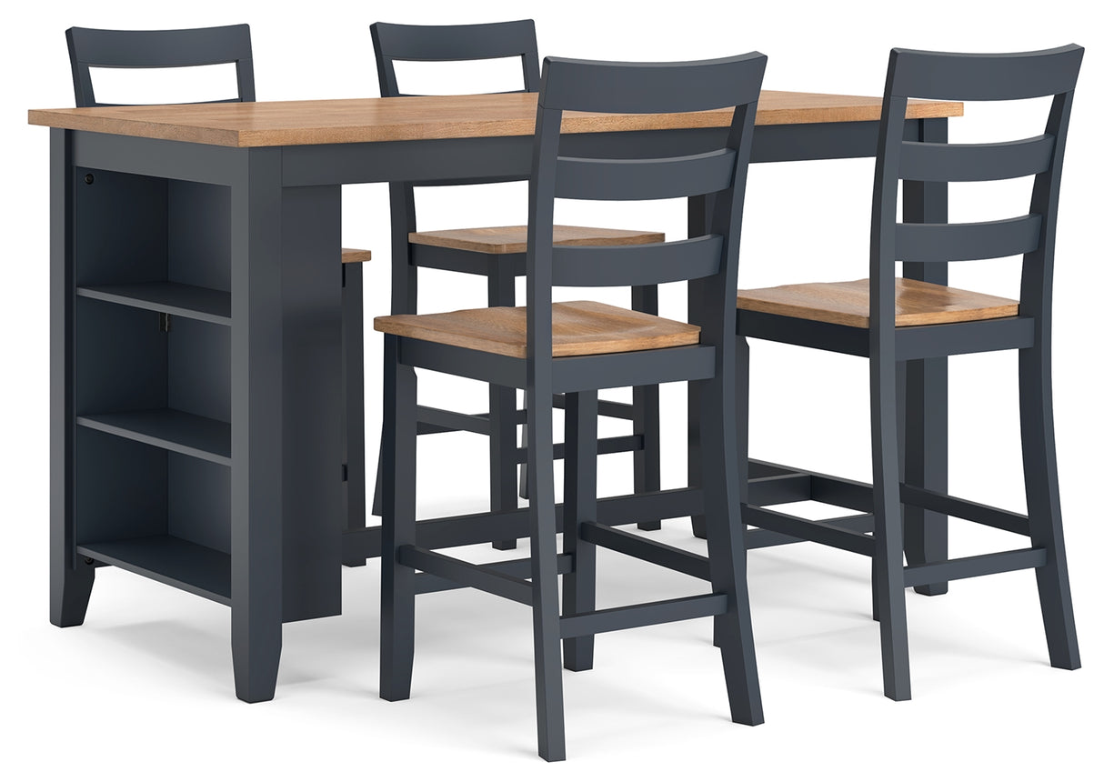 Gesthaven Counter Height Dining Table and 4 Barstools in Natural/Blue - PKG019463