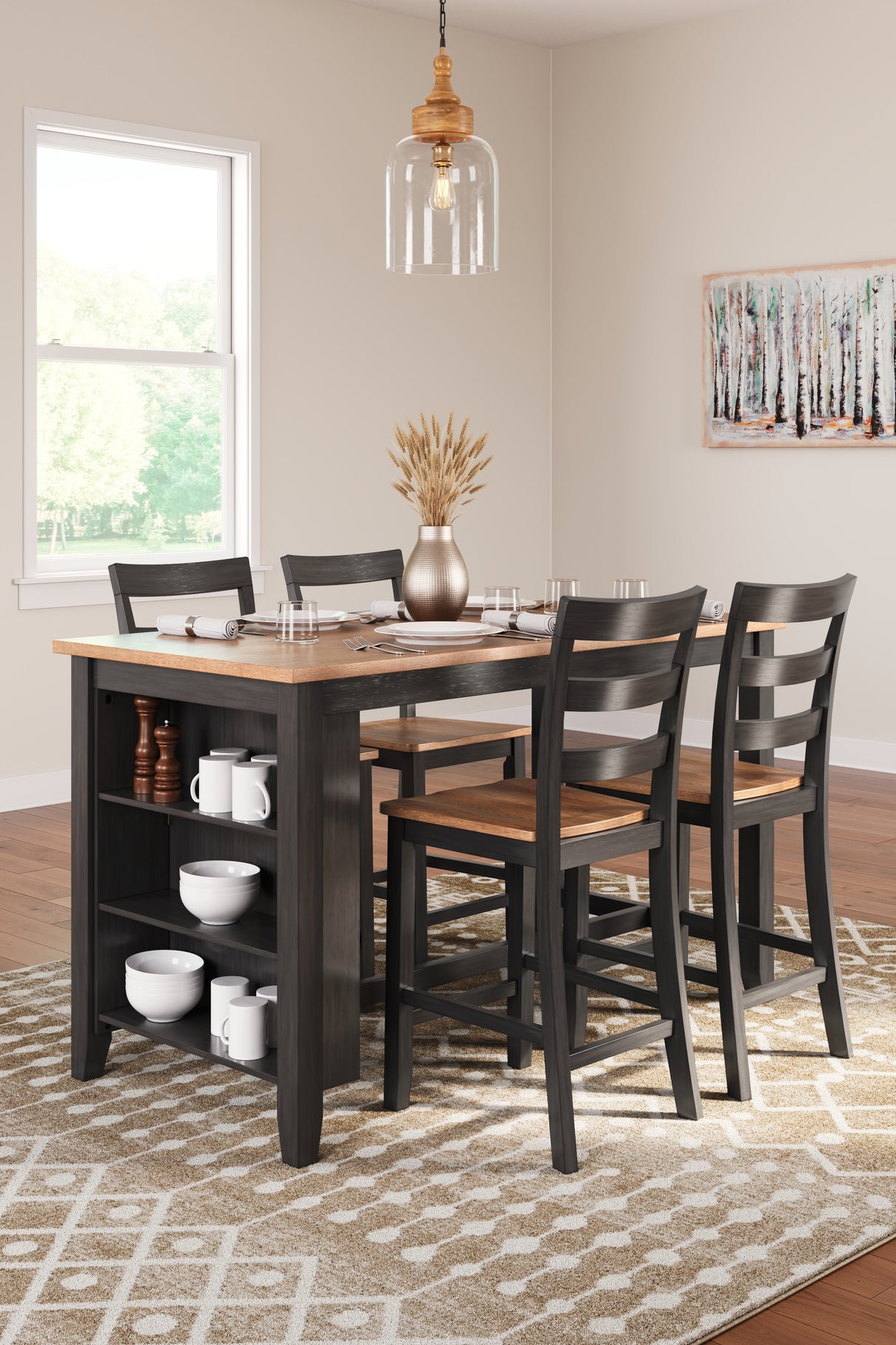 Gesthaven Counter Height Dining Table and 4 Barstools in Natural/Brown - PKG019455