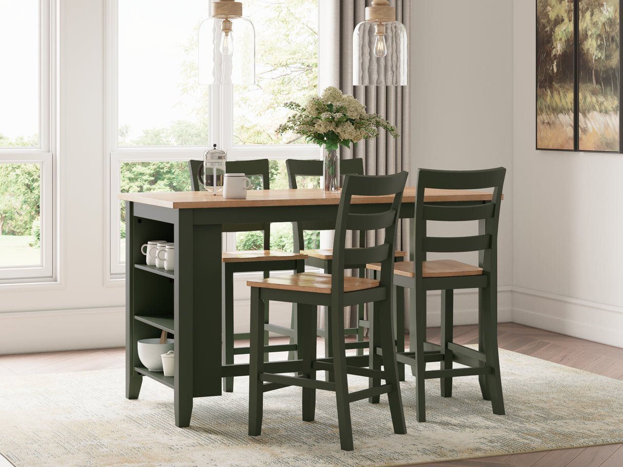 Gesthaven Counter Height Dining Table and 4 Barstools in Natural/Green - PKG019467