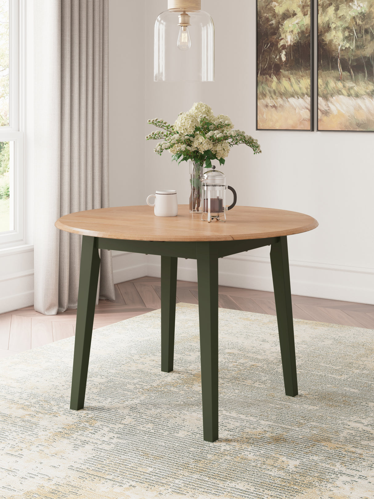 Gesthaven Dining Table and 2 Chairs in Natural/Green - PKG019468