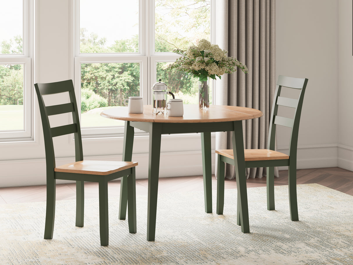 Gesthaven Dining Table and 2 Chairs in Natural/Green - PKG019468