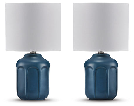 Gierburg 2-Piece Table Lamp Set in Teal from Ashley - Luna Furniture