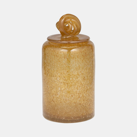 Glass, 10" Jar W/ Knot Lid Amber Bubble from Sagebrook Home - Luna Furniture