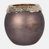 Glass,10",oval Hurricane,charred Coal/gold from Sagebrook Home - Luna Furniture