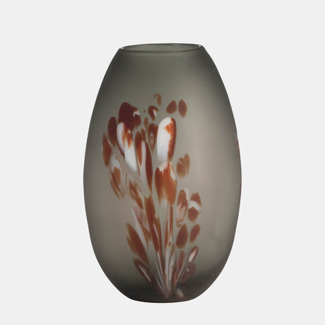 Glass, 12''h, Frosted Vase With Red Detail-gray from Sagebrook Home - Luna Furniture