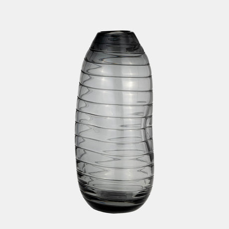 Glass, 12"h Pinched Vase, Smoke - 17982-02