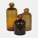 Glass, 12" Jar W/ Knot Lid Dark Amber from Sagebrook Home - Luna Furniture