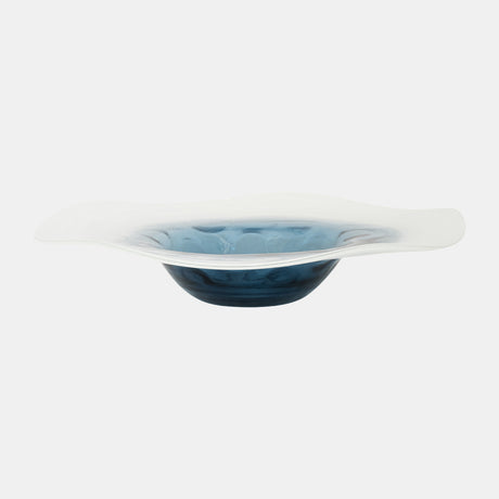 Glass, 12l" Blue Waters Bowl, Blue/white from Sagebrook Home - Luna Furniture