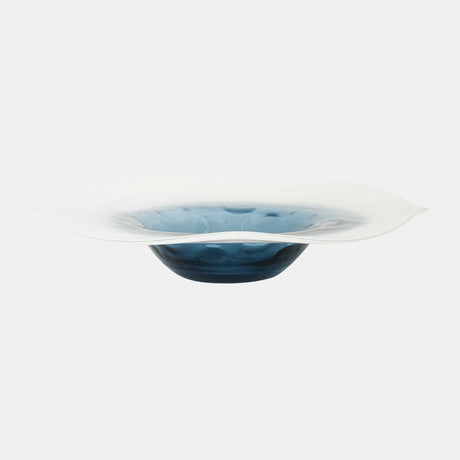 Glass, 12l" Blue Waters Bowl, Blue/white from Sagebrook Home - Luna Furniture