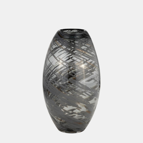 Glass, 13"h Swirl Vase, Black - 17980-01