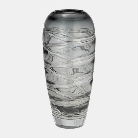 Glass, 13"h Veined Vase, Smoke - 17986