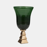 Glass, 15" 5th Ave Vase On Stand, Green/gold from Sagebrook Home - Luna Furniture