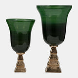 Glass, 15" 5th Ave Vase On Stand, Green/gold from Sagebrook Home - Luna Furniture