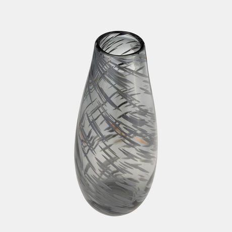 Glass, 15"h Swirl Vase, Black - 17980-02