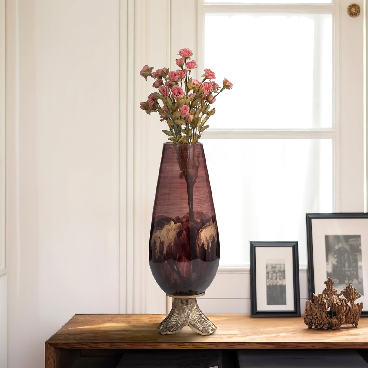 Glass, 15" Vase W/ Leaf Base, Bronze from Sagebrook Home - Luna Furniture