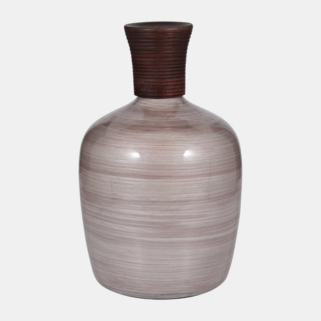 Glass, 16" Wooden Top Vase, Blush from Sagebrook Home - Luna Furniture