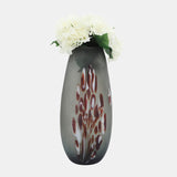 Glass, 17''h, Frosted Vase With Red Detail-gray from Sagebrook Home - Luna Furniture