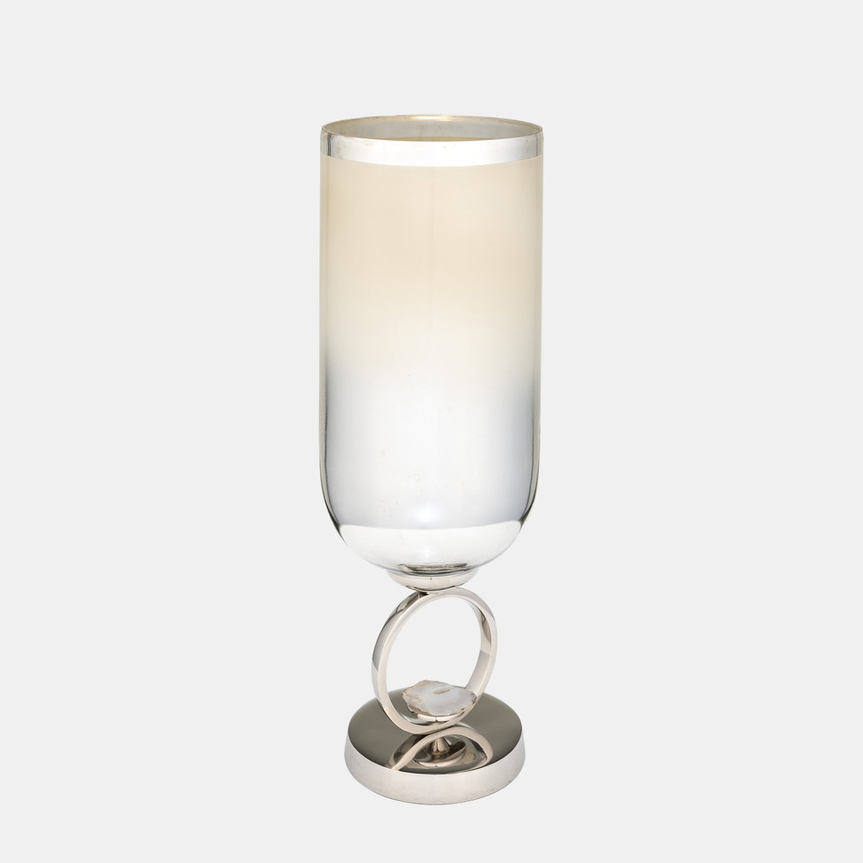 Glass, 17" Vase W/ Metal Base Stone Accent, Pearl from Sagebrook Home - Luna Furniture