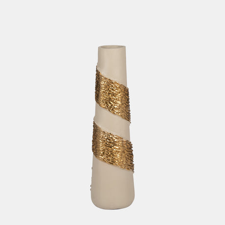 Glass, 18" Aluminum Wrapped Vase, White/gold from Sagebrook Home - Luna Furniture