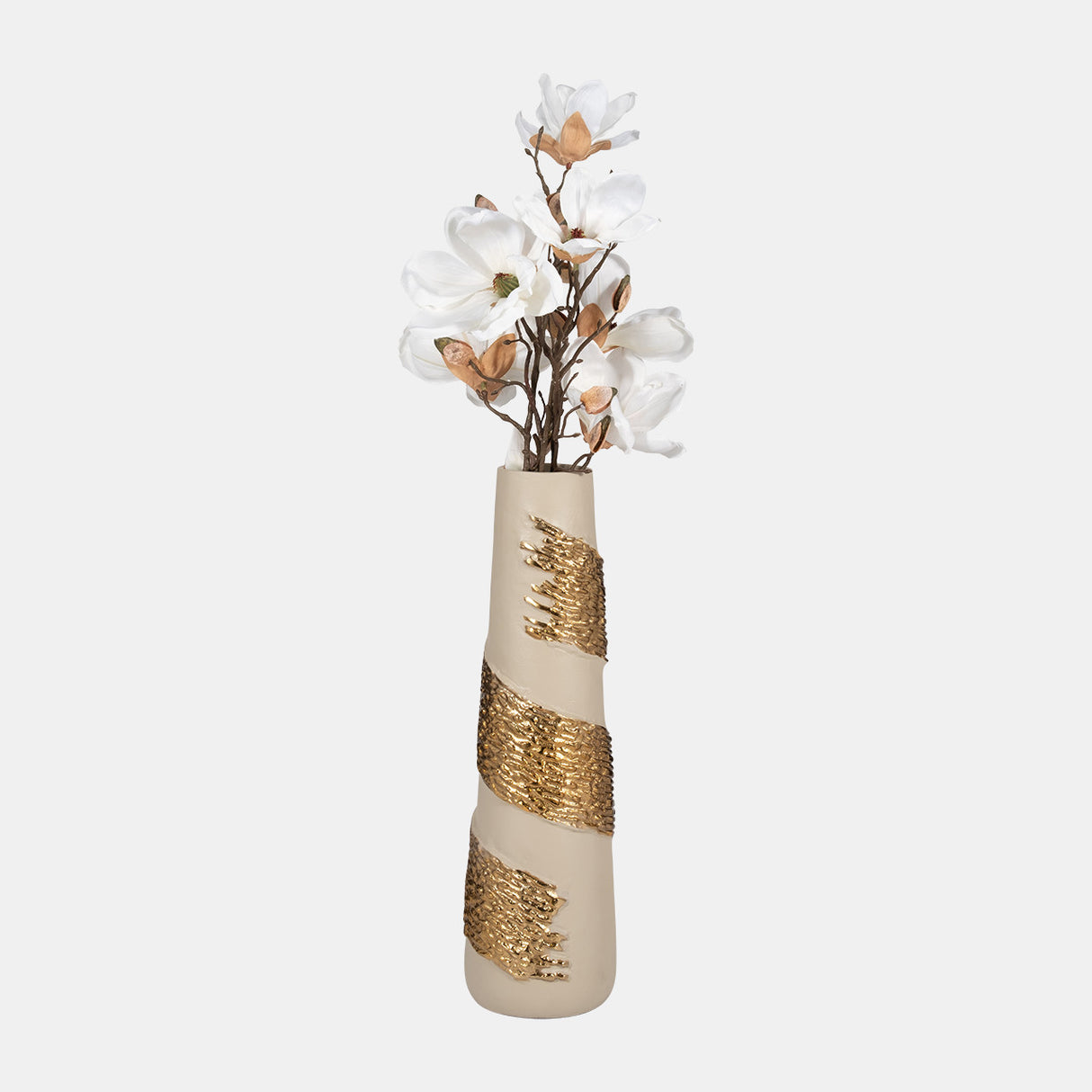 Glass, 18" Aluminum Wrapped Vase, White/gold from Sagebrook Home - Luna Furniture