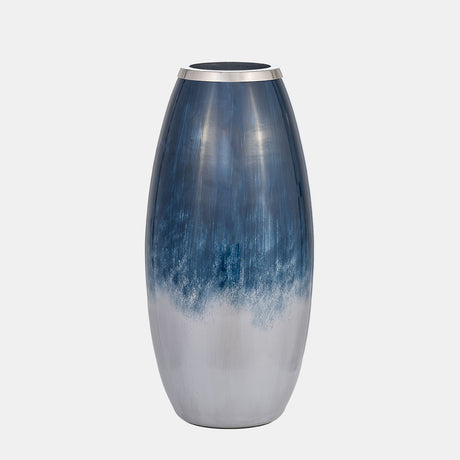 Glass,18"h Vase W/metal Rim, Blue/wht Ombre from Sagebrook Home - Luna Furniture