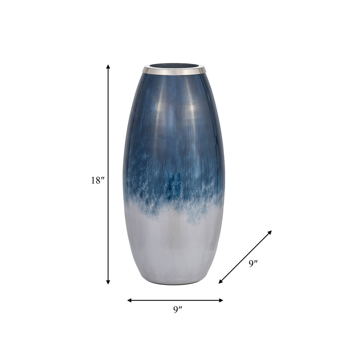 Glass,18"h Vase W/metal Rim, Blue/wht Ombre from Sagebrook Home - Luna Furniture