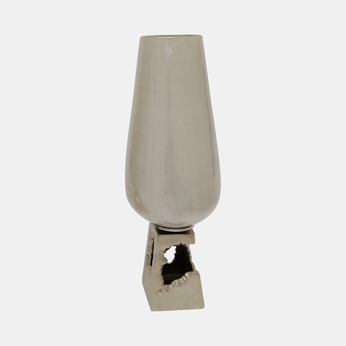 Glass, 19"h Vase W/ Metal Base, Pearl White from Sagebrook Home - Luna Furniture